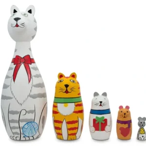 Tabby, Siamese, Maine Coon & Mouse Cats Wooden Nesting Dolls 7 Inches - CaringForTots - Professional Baby and Children's Products | Caring for Growth, Caring for Every Moment* Animals