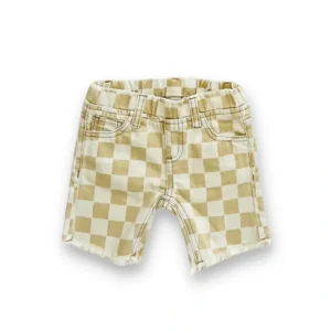 Tan Check Denim Shorts - CaringForTots - Professional Baby and Children's Products | Caring for Growth, Caring for Every Moment* Clothing