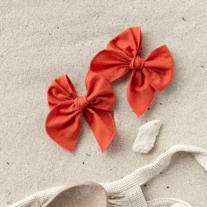 Terracotta | Pigtail Set - Petite Party Bow - CaringForTots - Professional Baby and Children's Products | Caring for Growth, Caring for Every Moment* Hand-tied bow