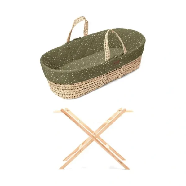 The Little Green Sheep Natural Quilted Moses Basket - Mattress + Static Stand - CaringForTots - Professional Baby and Children's Products | Caring for Growth, Caring for Every Moment* Moses Baskets