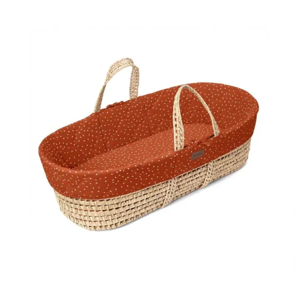 The Little Green Sheep Natural Quilted Moses Basket + Mattress - Terracotta Rice Print - CaringForTots - Professional Baby and Children's Products | Caring for Growth, Caring for Every Moment* Moses Baskets