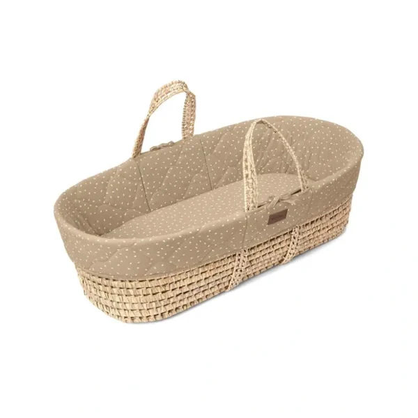 The Little Green Sheep Natural Quilted Moses Basket + Mattress - Truffle Rice Print - CaringForTots - Professional Baby and Children's Products | Caring for Growth, Caring for Every Moment* Moses Baskets