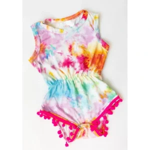 Clothing | Tie Dye Bright Pom Pom Romper - CaringForTots - Professional Baby and Children's Products | Caring for Growth, Caring for Every Moment