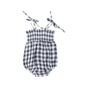Tie Strap Smocked Bubble - Gingham Navy - CaringForTots - Professional Baby and Children's Products | Caring for Growth, Caring for Every Moment* Rompers - Bubble
