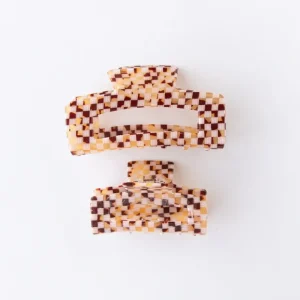 Tortoise | Checkered Claw Clip - CaringForTots - Professional Baby and Children's Products | Caring for Growth, Caring for Every Moment* Hand-tied bow
