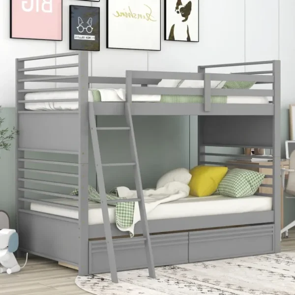 Twin over Twin Wood Bunk Bed with Two Drawers - Gray - CaringForTots - Professional Baby and Children's Products | Caring for Growth, Caring for Every Moment* All Products