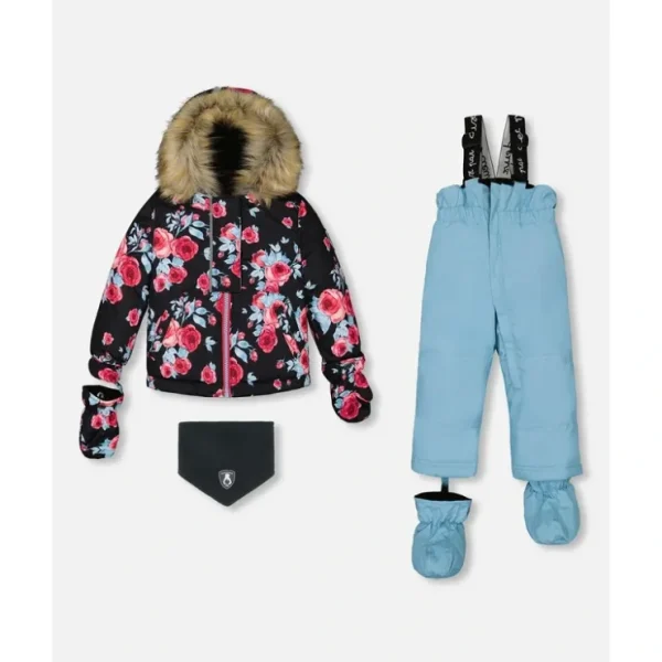 Two Piece Baby Snowsuit Air Blue Printed Roses by Deux par Deux - CaringForTots - Professional Baby and Children's Products | Caring for Growth, Caring for Every Moment* Snowsuits