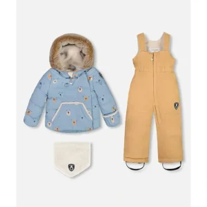 Two Piece Baby Snowsuit Blue Printed Bear Face And Doe by Deux par Deux - CaringForTots - Professional Baby and Children's Products | Caring for Growth, Caring for Every Moment* Snowsuits