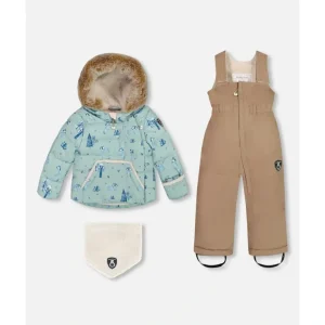 Two Piece Baby Snowsuit Sage Printed Racoons by Deux par Deux - CaringForTots - Professional Baby and Children's Products | Caring for Growth, Caring for Every Moment* Snowsuits