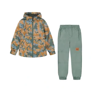 Two Piece Hooded Coat And Pant Mid-season Set Beige Printed Camo Dinos Forest Green - CaringForTots - Professional Baby and Children's Products | Caring for Growth, Caring for Every Moment* Outerwear