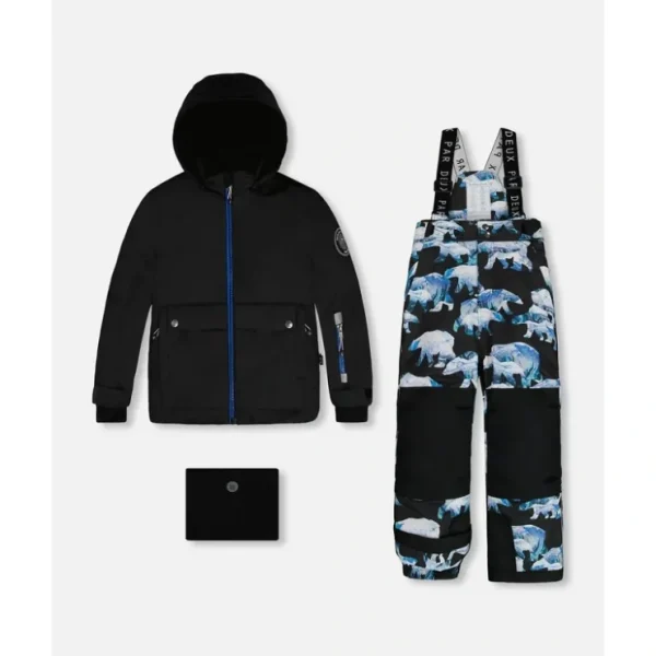 Two Piece Snowsuit Black Printed Blue Bears by Deux par Deux - CaringForTots - Professional Baby and Children's Products | Caring for Growth, Caring for Every Moment* Snowsuits
