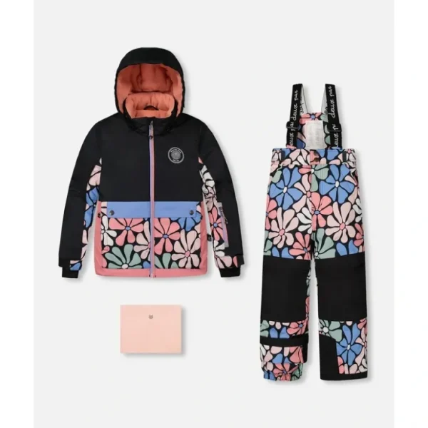 Two Piece Snowsuit Black Printed Retro Flowers by Deux par Deux - CaringForTots - Professional Baby and Children's Products | Caring for Growth, Caring for Every Moment* Snowsuits
