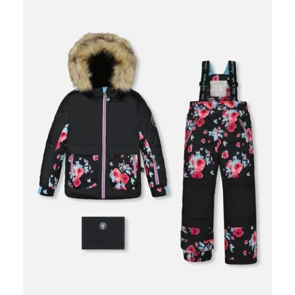 Two Piece Snowsuit Black Printed Roses by Deux par Deux - CaringForTots - Professional Baby and Children's Products | Caring for Growth, Caring for Every Moment* Snowsuits