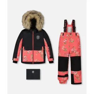 Two Piece Snowsuit Black With Print Pant Printed Coral Flowers by Deux par Deux - CaringForTots - Professional Baby and Children's Products | Caring for Growth, Caring for Every Moment* Snowsuits