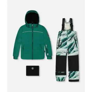 Two Piece Snowsuit Forest Green Printed Glaciers by Deux par Deux - CaringForTots - Professional Baby and Children's Products | Caring for Growth, Caring for Every Moment* Snowsuits