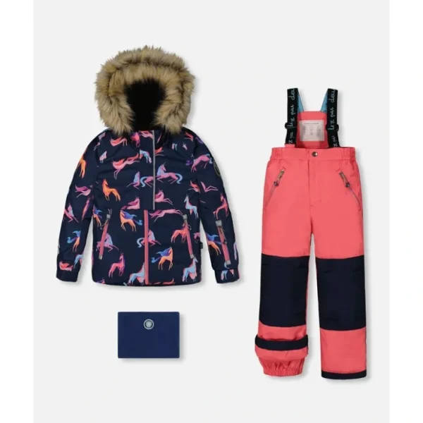 Two Piece Snowsuit Navy Printed Unicorns And Coral by Deux par Deux - CaringForTots - Professional Baby and Children's Products | Caring for Growth, Caring for Every Moment* Snowsuits