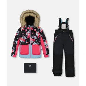Two Piece Snowsuit Printed Roses With Solid Pant Black by Deux par Deux - CaringForTots - Professional Baby and Children's Products | Caring for Growth, Caring for Every Moment* Snowsuits
