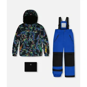 Two Piece Snowsuit Royal Blue Printed Dinos by Deux par Deux - CaringForTots - Professional Baby and Children's Products | Caring for Growth, Caring for Every Moment* Snowsuits