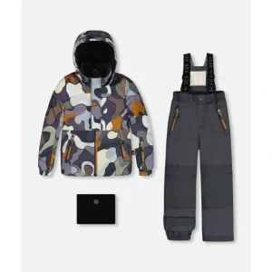 Two Piece Snowsuit Solid Pant And Print Jacket Dark Gray Camo by Deux par Deux - CaringForTots - Professional Baby and Children's Products | Caring for Growth, Caring for Every Moment* Snowsuits