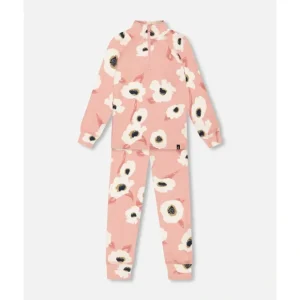 Two Piece Thermal Underwear Set Pink Printed Off White Flowers by Deux par Deux - CaringForTots - Professional Baby and Children's Products | Caring for Growth, Caring for Every Moment* Winter Accessories
