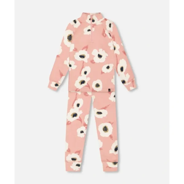 Two Piece Thermal Underwear Set Pink Printed Off White Flowers by Deux par Deux - CaringForTots - Professional Baby and Children's Products | Caring for Growth, Caring for Every Moment* Winter Accessories