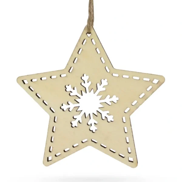 Unfinished Wooden Star Ornament With Snowflake Diy Craft 4 Inches - CaringForTots - Professional Baby and Children's Products | Caring for Growth, Caring for Every Moment* Ornaments