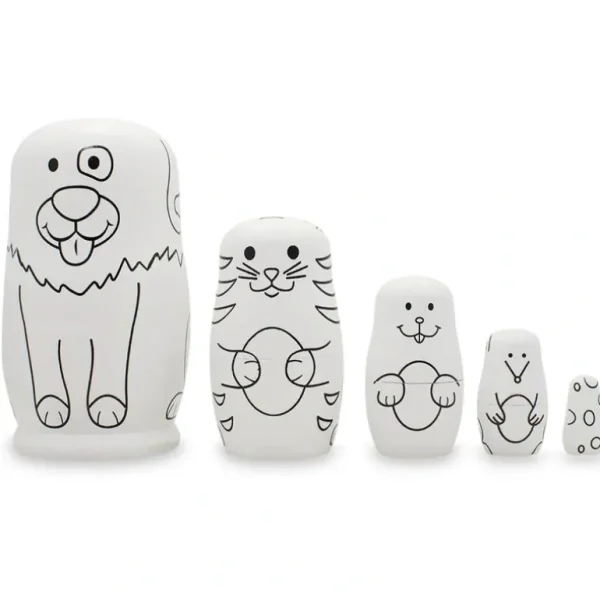 Shop All | 5 Unpainted Animals Wooden Nesting Dolls Matryoshka 4.75 Inches - CaringForTots - Professional Baby and Children's Products | Caring for Growth, Caring for Every Moment