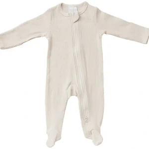 Vanilla Organic Cotton Ribbed Zipper - CaringForTots - Professional Baby and Children's Products | Caring for Growth, Caring for Every Moment* Footie Pajamas