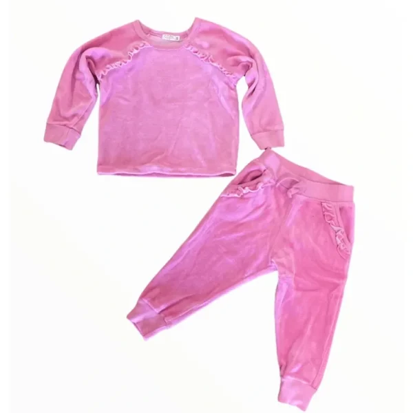 Clothing | Velour Pink Ruffle Crew Ruffle Pant Set - CaringForTots - Professional Baby and Children's Products | Caring for Growth, Caring for Every Moment