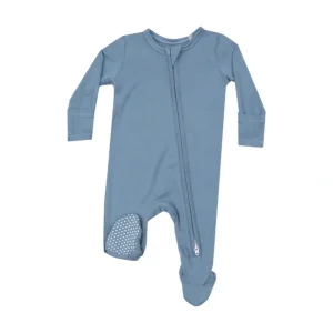 Shop All | 2 Way Zipper Footie - Basics - Solid Faded Denim - CaringForTots - Professional Baby and Children's Products | Caring for Growth, Caring for Every Moment