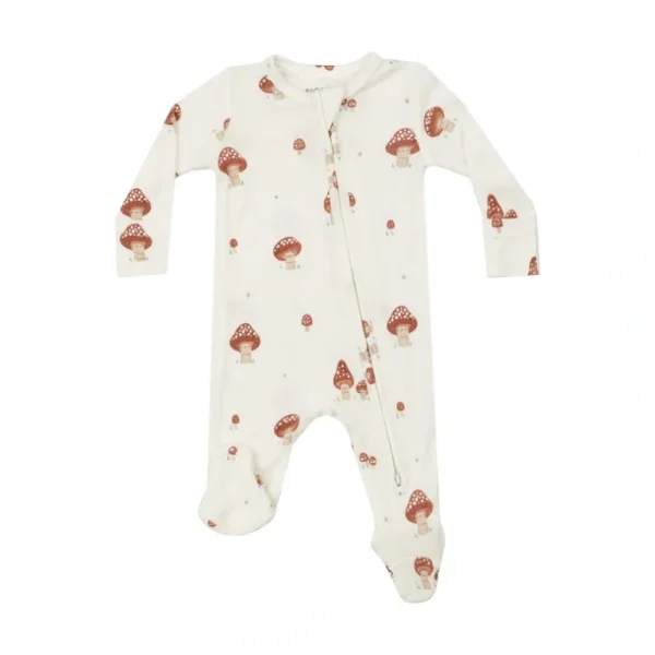Shop All | 2 Way Zipper Footie - Mushrooms - CaringForTots - Professional Baby and Children's Products | Caring for Growth, Caring for Every Moment