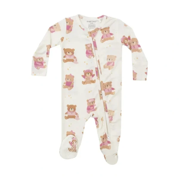 Shop All | 2 Way Zipper Footie - Teddy Bears Pink - CaringForTots - Professional Baby and Children's Products | Caring for Growth, Caring for Every Moment