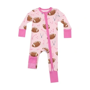 Shop All | 2 Way Zipper Romper - Footballs Pink - CaringForTots - Professional Baby and Children's Products | Caring for Growth, Caring for Every Moment