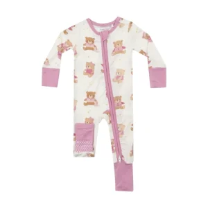 Shop All | 2 Way Zipper Romper - Teddy Bears Pink - CaringForTots - Professional Baby and Children's Products | Caring for Growth, Caring for Every Moment