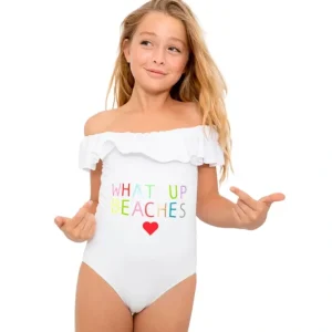 What Up Beaches White Ruffle Swimsuit - CaringForTots - Professional Baby and Children's Products | Caring for Growth, Caring for Every Moment* One Pieces