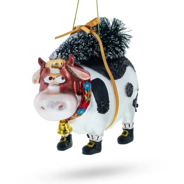 Whimsical Cow Carrying Tree - Blown Glass Christmas Ornament - CaringForTots - Professional Baby and Children's Products | Caring for Growth, Caring for Every Moment* Ornaments