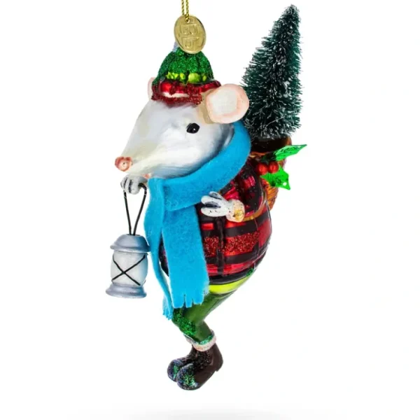 Whimsical Mouse Carrying Lantern - Blown Glass Christmas Ornament - CaringForTots - Professional Baby and Children's Products | Caring for Growth, Caring for Every Moment* Ornaments