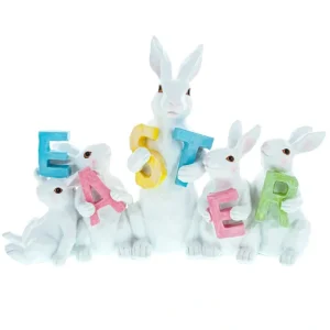 White Bunnies Holding Easter Letters Figurine 12 Inches - CaringForTots - Professional Baby and Children's Products | Caring for Growth, Caring for Every Moment* Bunnies