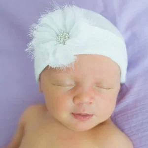 White Newborn White Fairy Fray Flower Hospital Hat - CaringForTots - Professional Baby and Children's Products | Caring for Growth, Caring for Every Moment* Hats