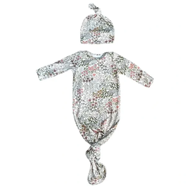 Clothing | Winter Floral Knotted Sleeper Set - CaringForTots - Professional Baby and Children's Products | Caring for Growth, Caring for Every Moment