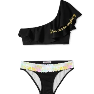 Shop All | you Can Be Anything Black One Shoulder Bikini With Sequin Belt - CaringForTots - Professional Baby and Children's Products | Caring for Growth, Caring for Every Moment